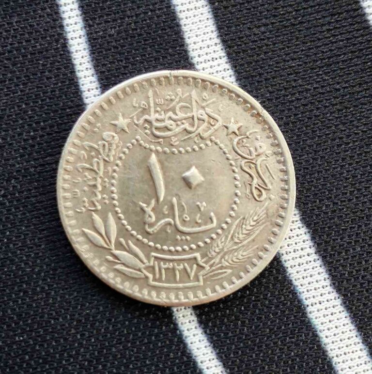 10 пари 1327 ( 1909 ) „Reshat“ вдясно от туграта, Османска Империя